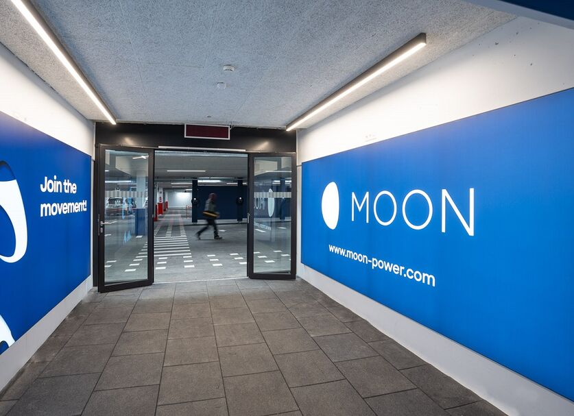 Charging garage with MOON branding in Vorarlberg