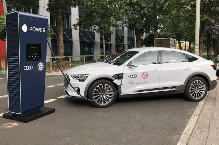 Chargir station from MOON by the Bayern Munich stadium charging an Audi